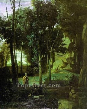 ウッズ Painting - Democrito e gli Abderiti 1841年 ジャン・バティスト・カミーユ・コローの森